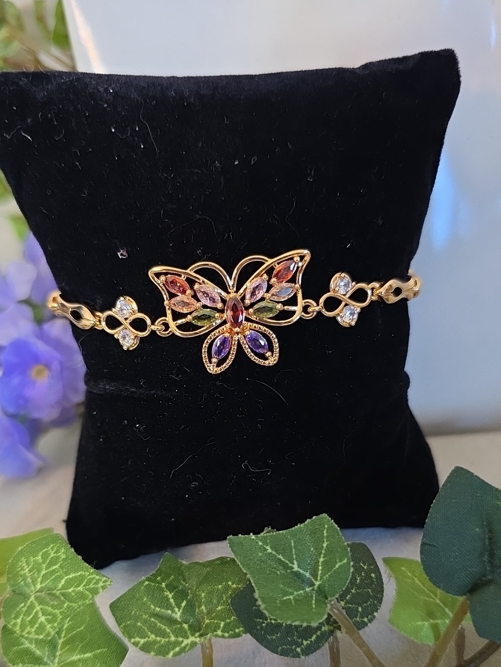 Gold Filled Multicolor CZ Butterfly Bracelet Filigree Gemstone Link